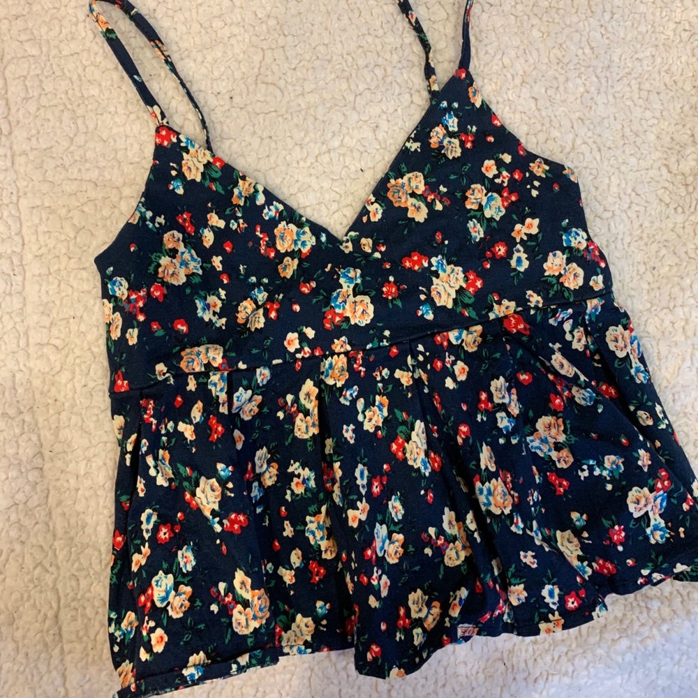 Navy and Floral Peplum Crop Top